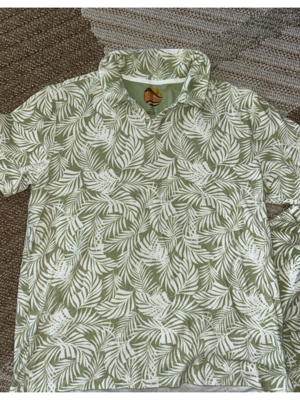 C&C California Olive Green and White Leaf Print Loungewear Set with Retro Logo
